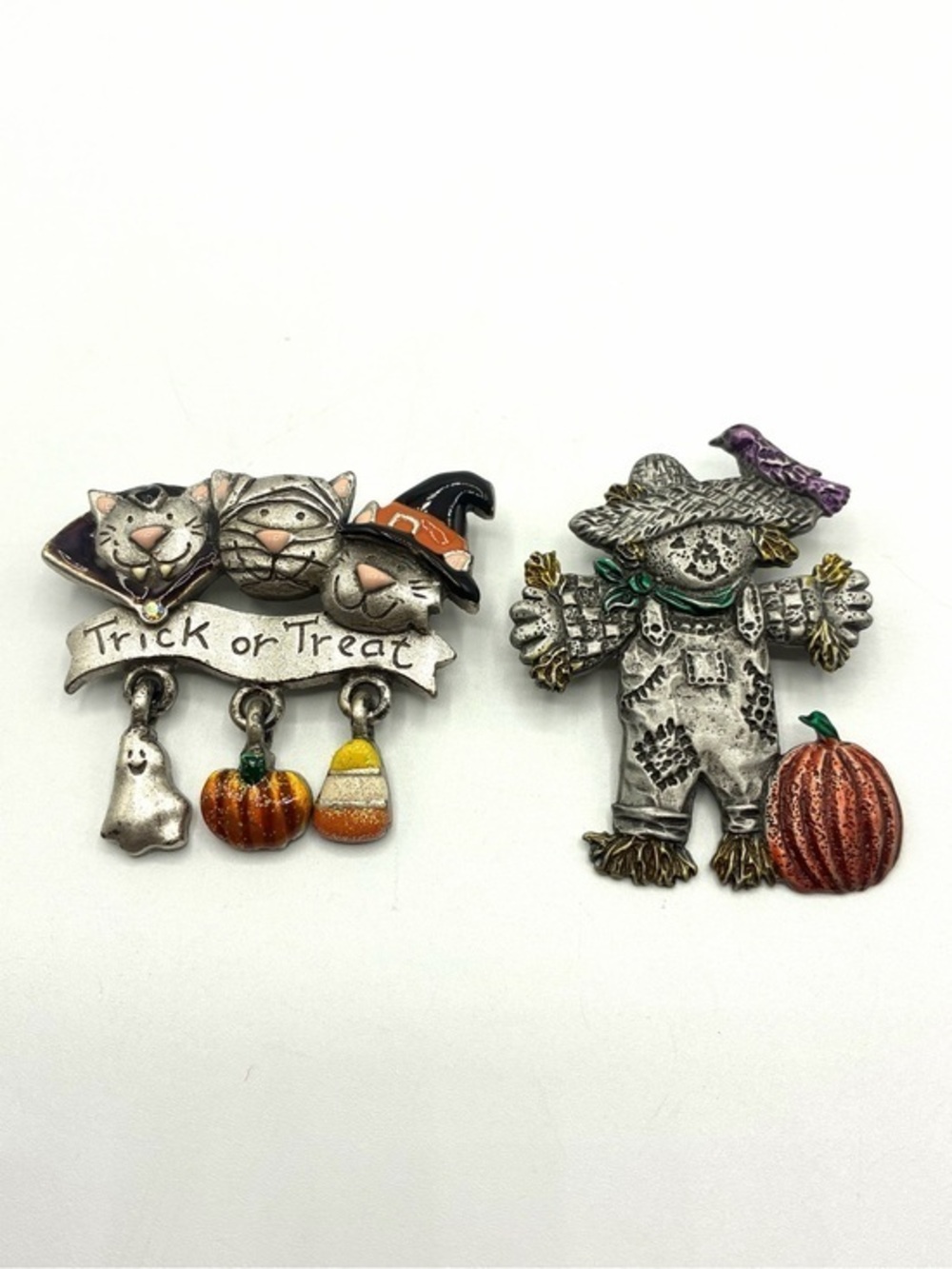 Vintage AJMC & Spooniques Halloween Brooch Pin Lot Cats Scarecrow Fall